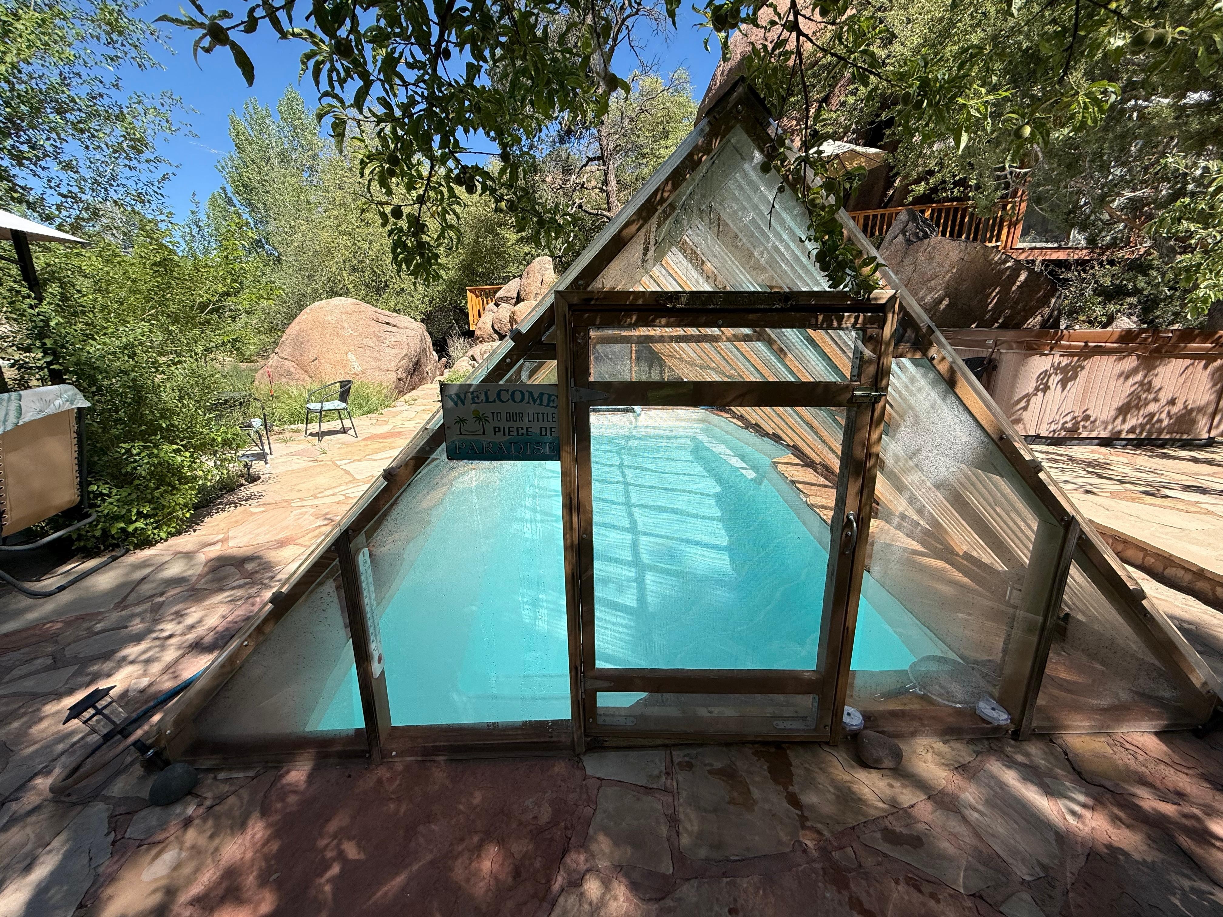 The water in the pool was a bit cool to swim, but Happy used it while we were there.