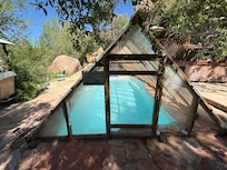 The water in the pool was a bit cool to swim, but Happy used it while we were there.