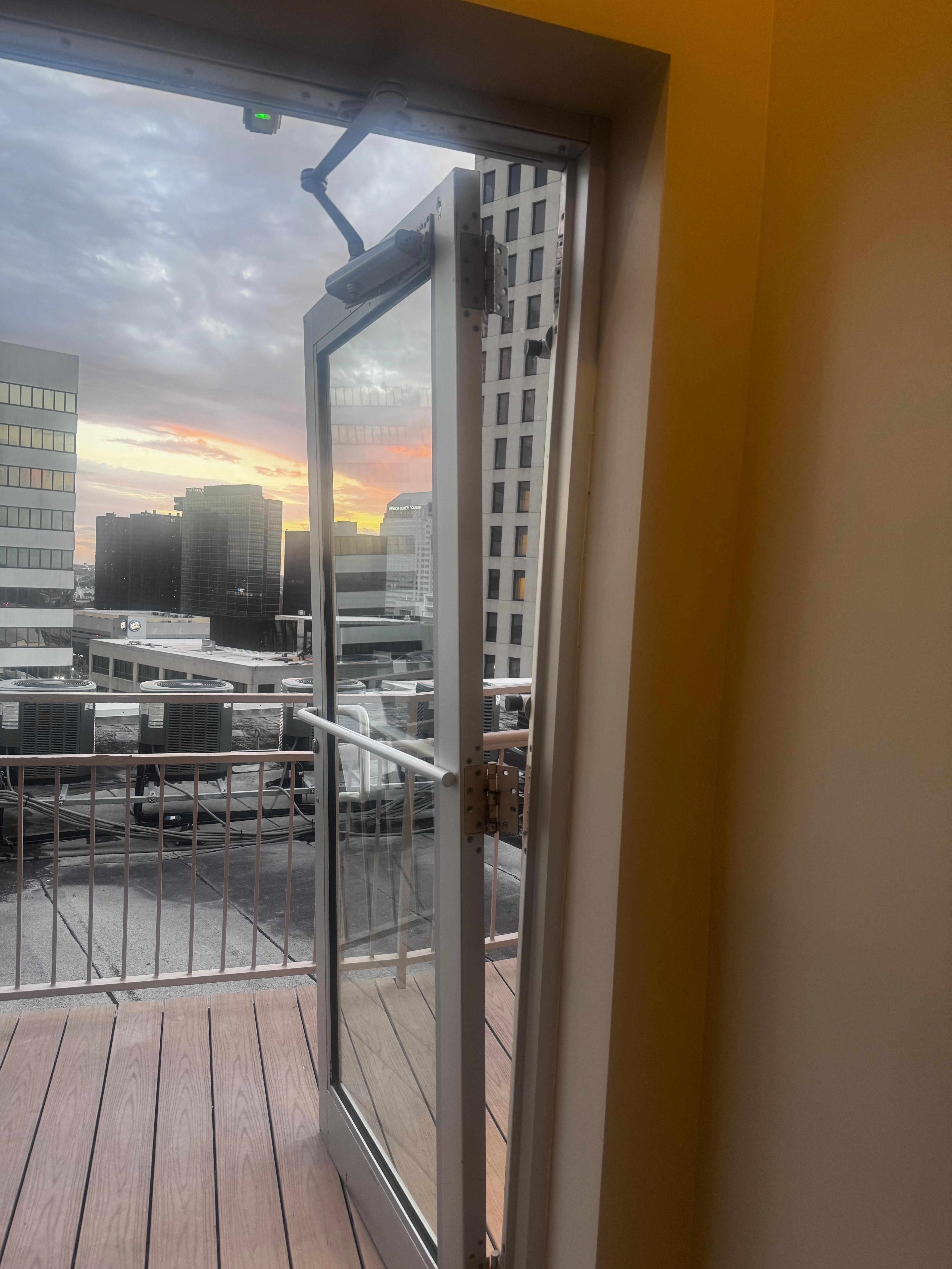 Door off the hinges on the ph pool area 