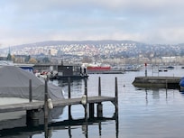 Looking out from the quayside on the Silver Coast side of the lake