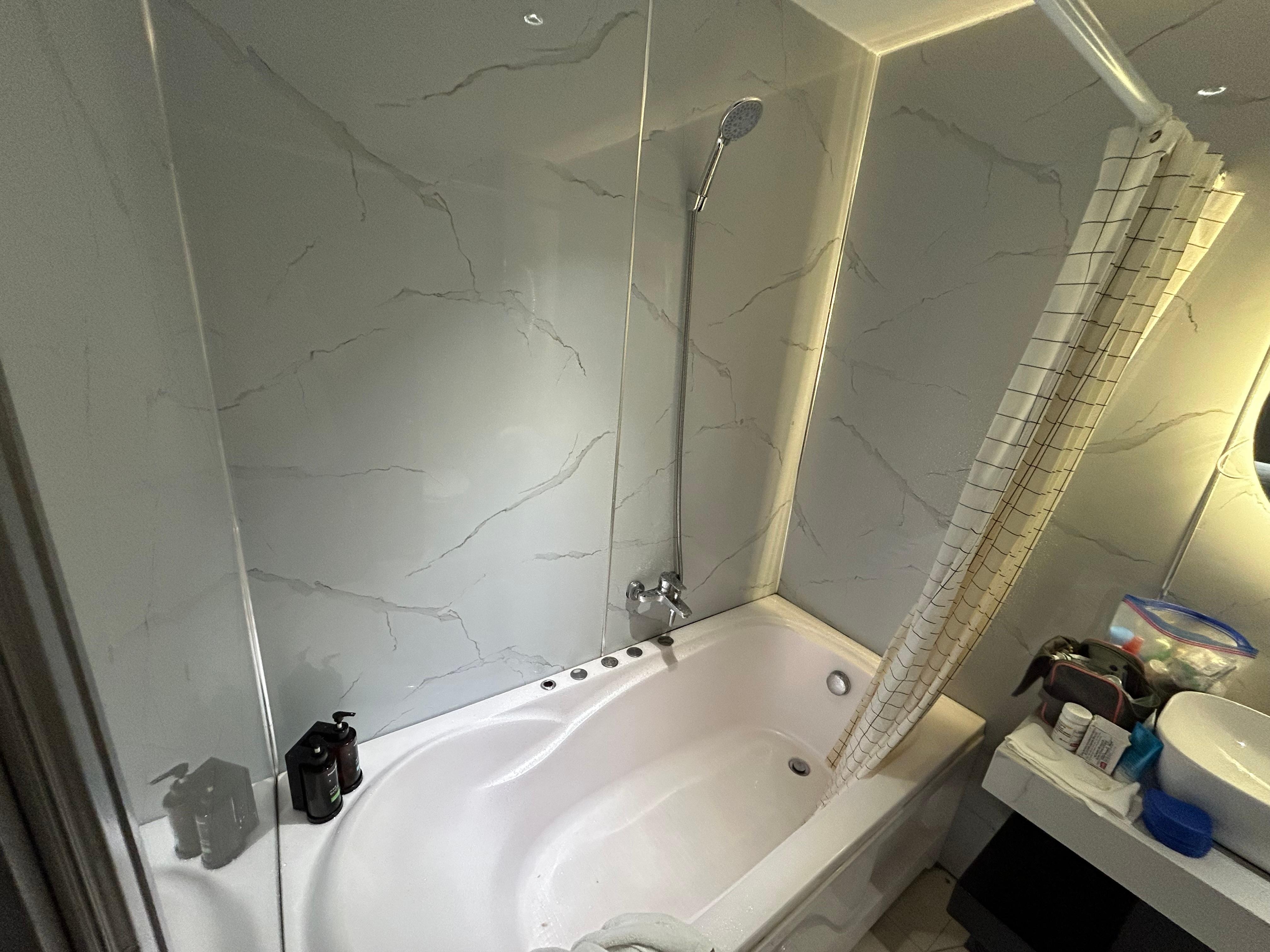 The garbage bathtub/shower that is not set up correctly. 