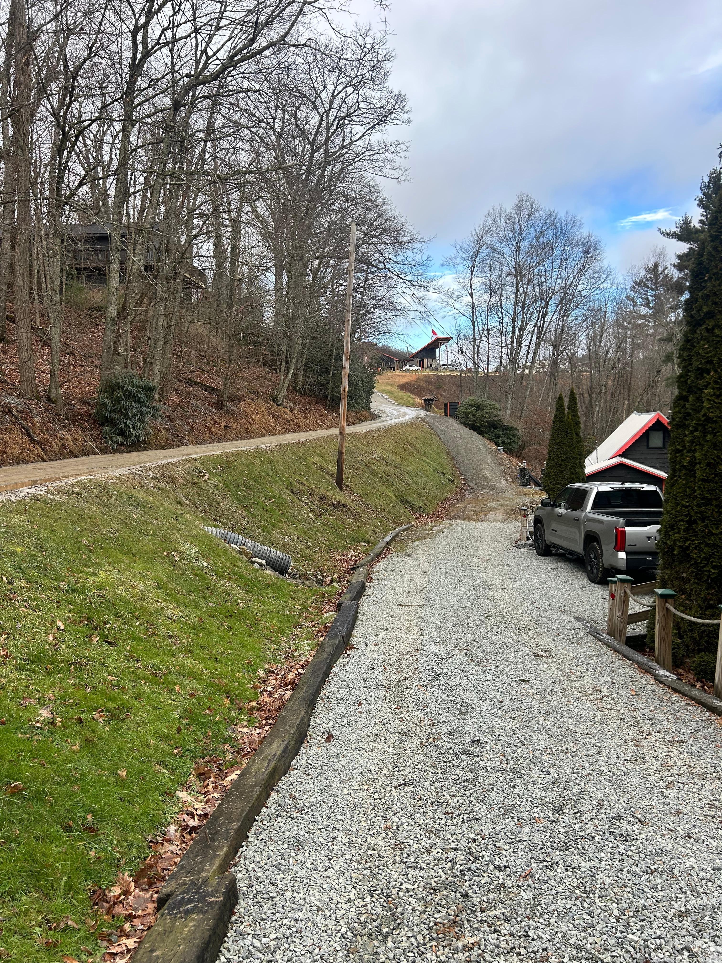 Secondary parking location for one vehicle, weather permitting. You can see the entrance of Appalachian ski Mountain resort from the porch. That is as far as you have to walk to be there.