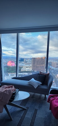 Great view of the sphere and mountains.