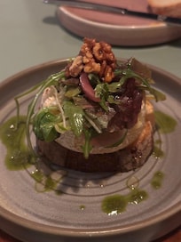 Baked Brie with pistachio and walnut honey glaze- not overly sweet but amazing!