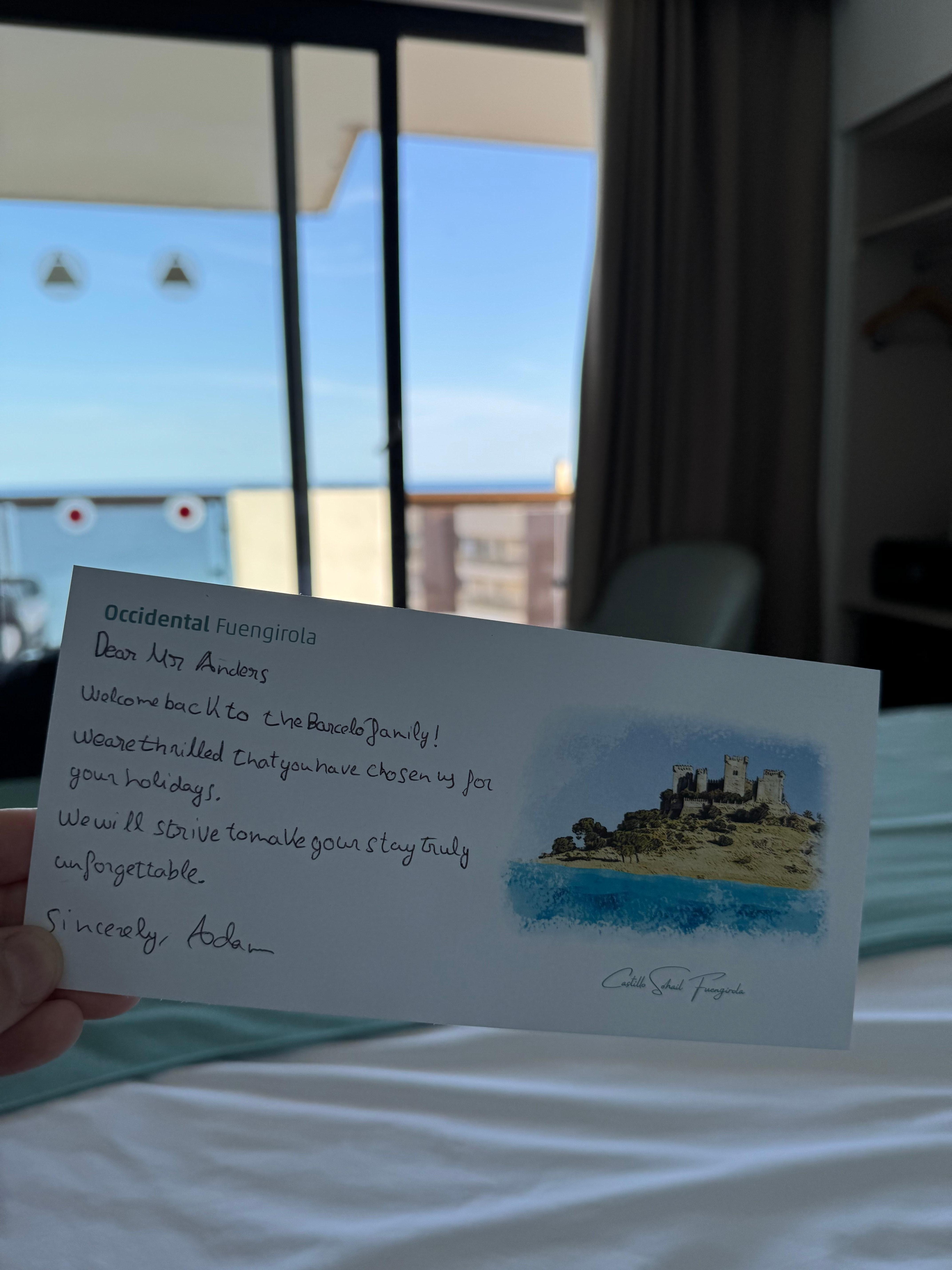 hand written note from the manager... nice touch!