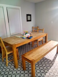 Roomy table for meals, game play, puzzles etc