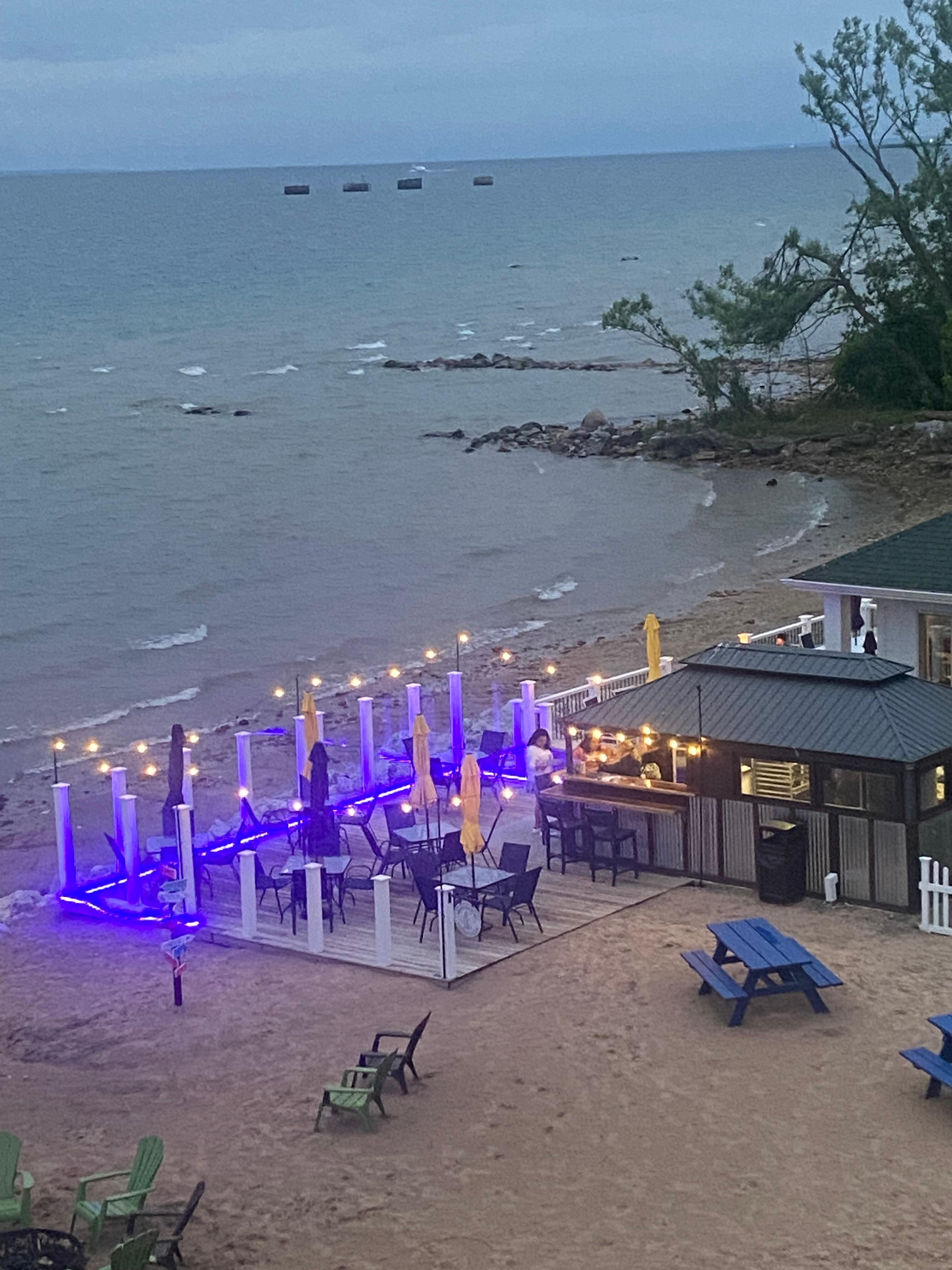 View of restaurant and beach/pizza bar from room
