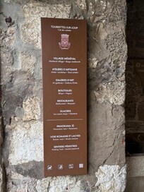 A Sign with a list of shops in Tourrettes-Sur-Loup