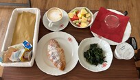 The breakfast delivered to my room - exactly what I selected: the veg, croissant, cappuccino and mixed fruit with plain yogurt and jam. Delicious!