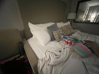 No side table on both side of the table with lamps as shown in the photos