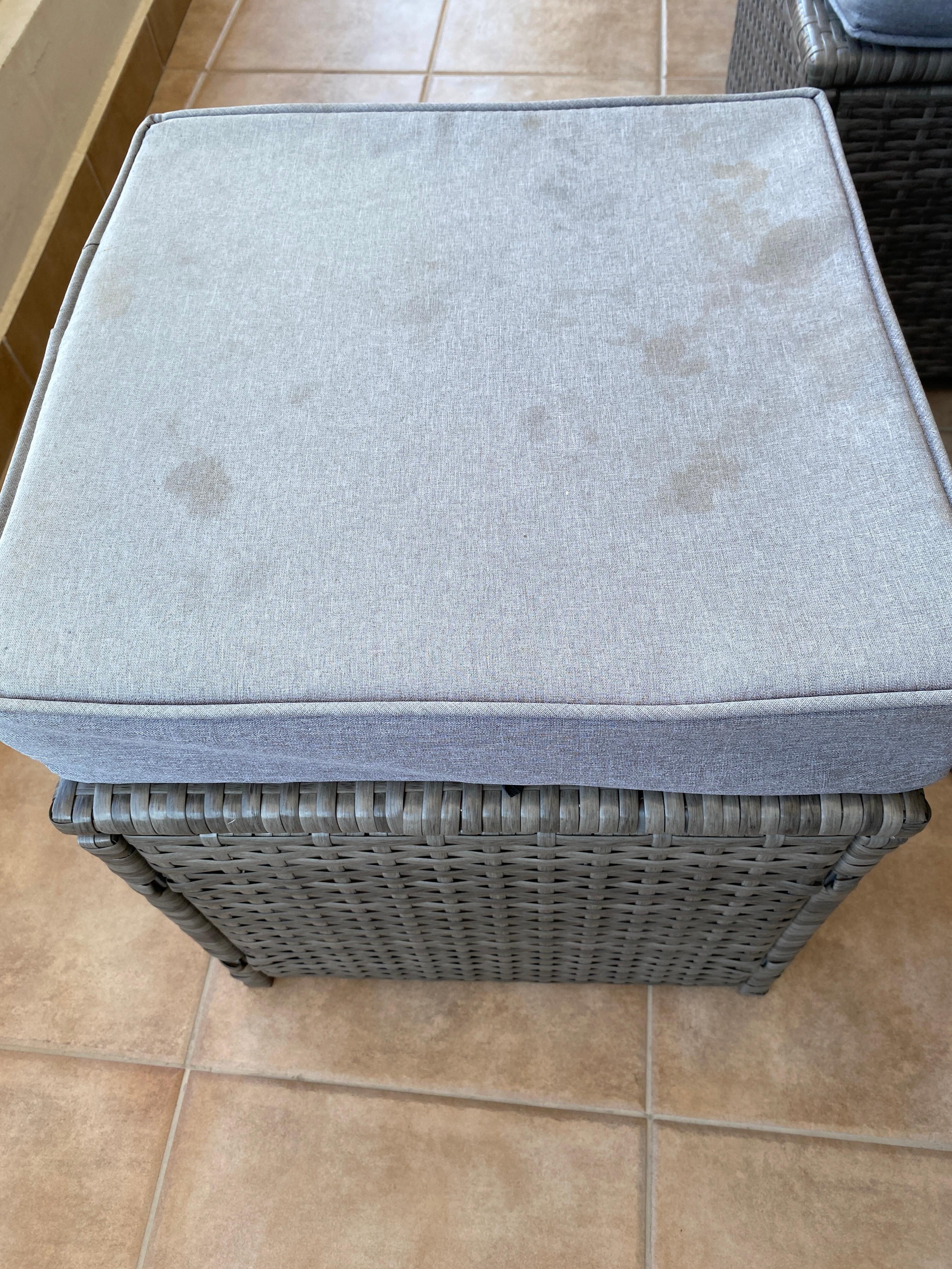Outside cushions on furniture were all stained.