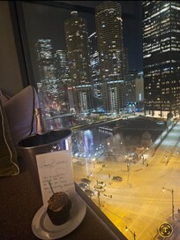 It was my birthday, free champagne and cupcake from the hotel, upgrade to a better room with this view.