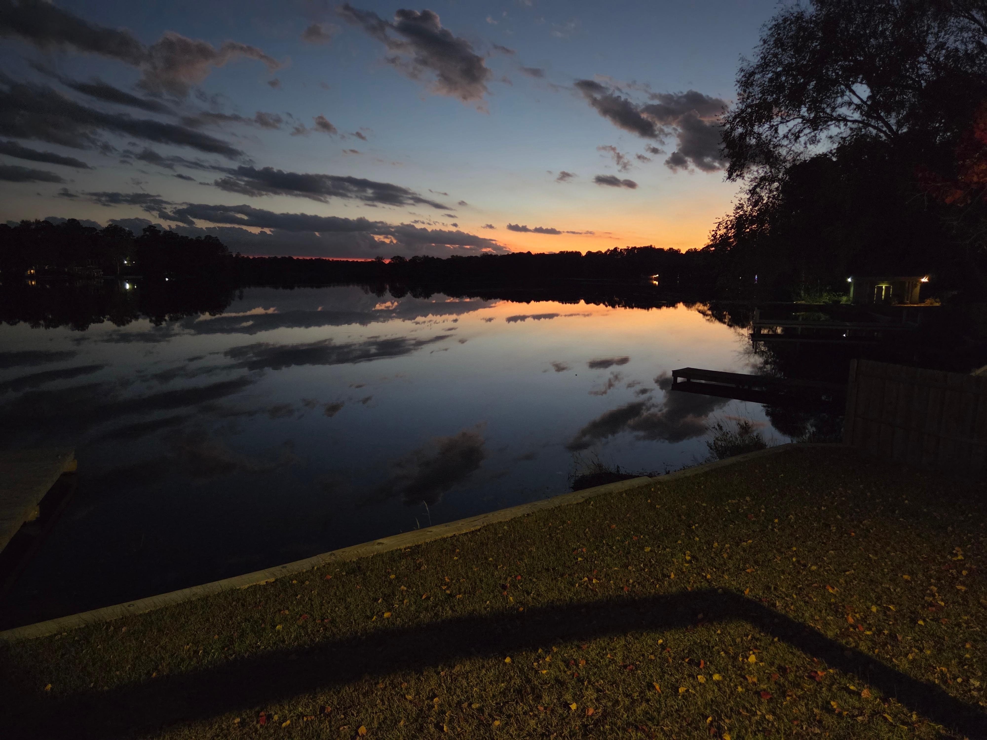Sunset over a "glass" lake.
