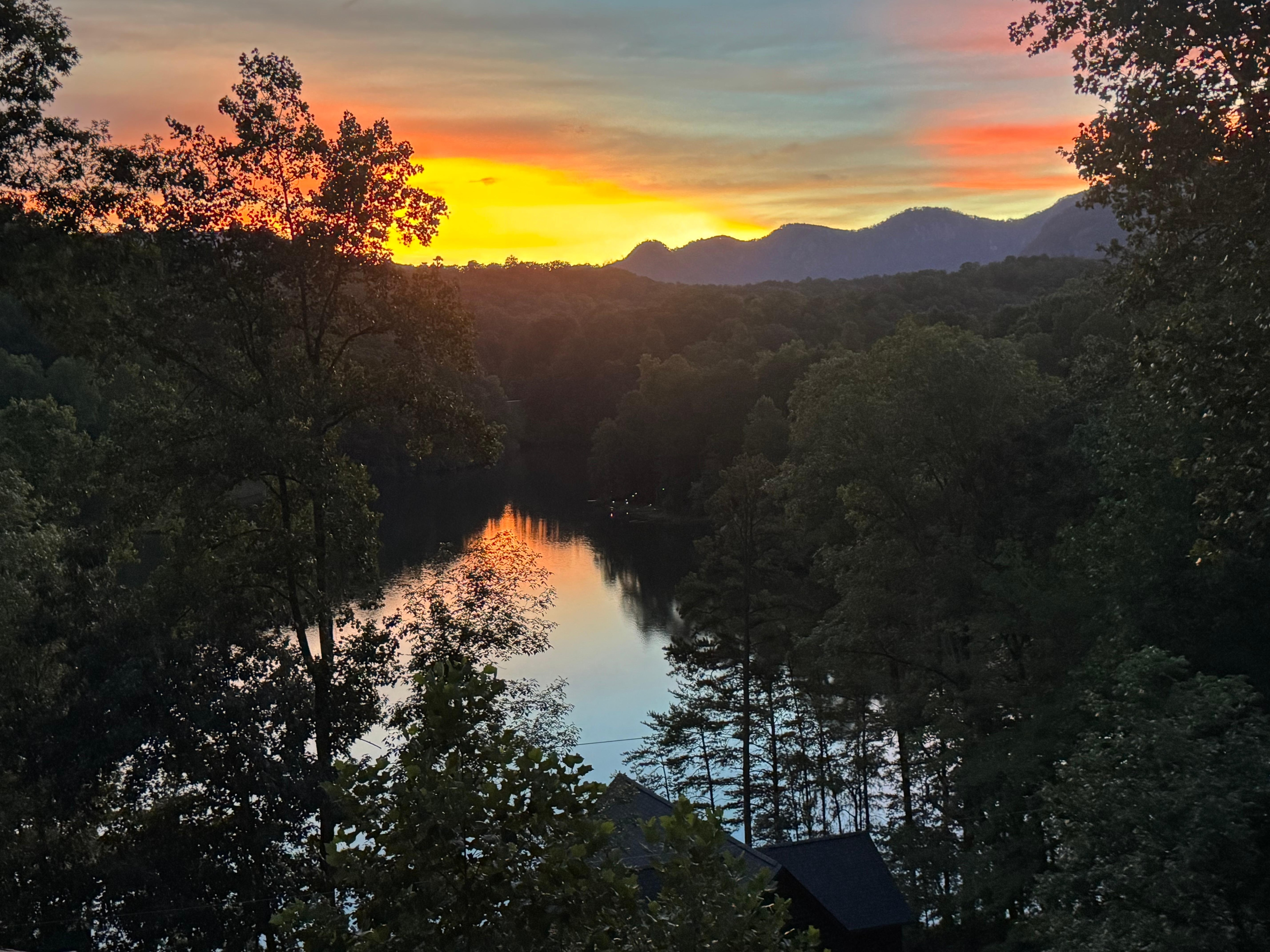 Beautiful sunsets from the cabin porch.
