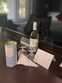 This welcome surprise was simply perfect and brought us so much joy in all three of our rooms. It made us feel immediately welcomed and appreciated in each one.