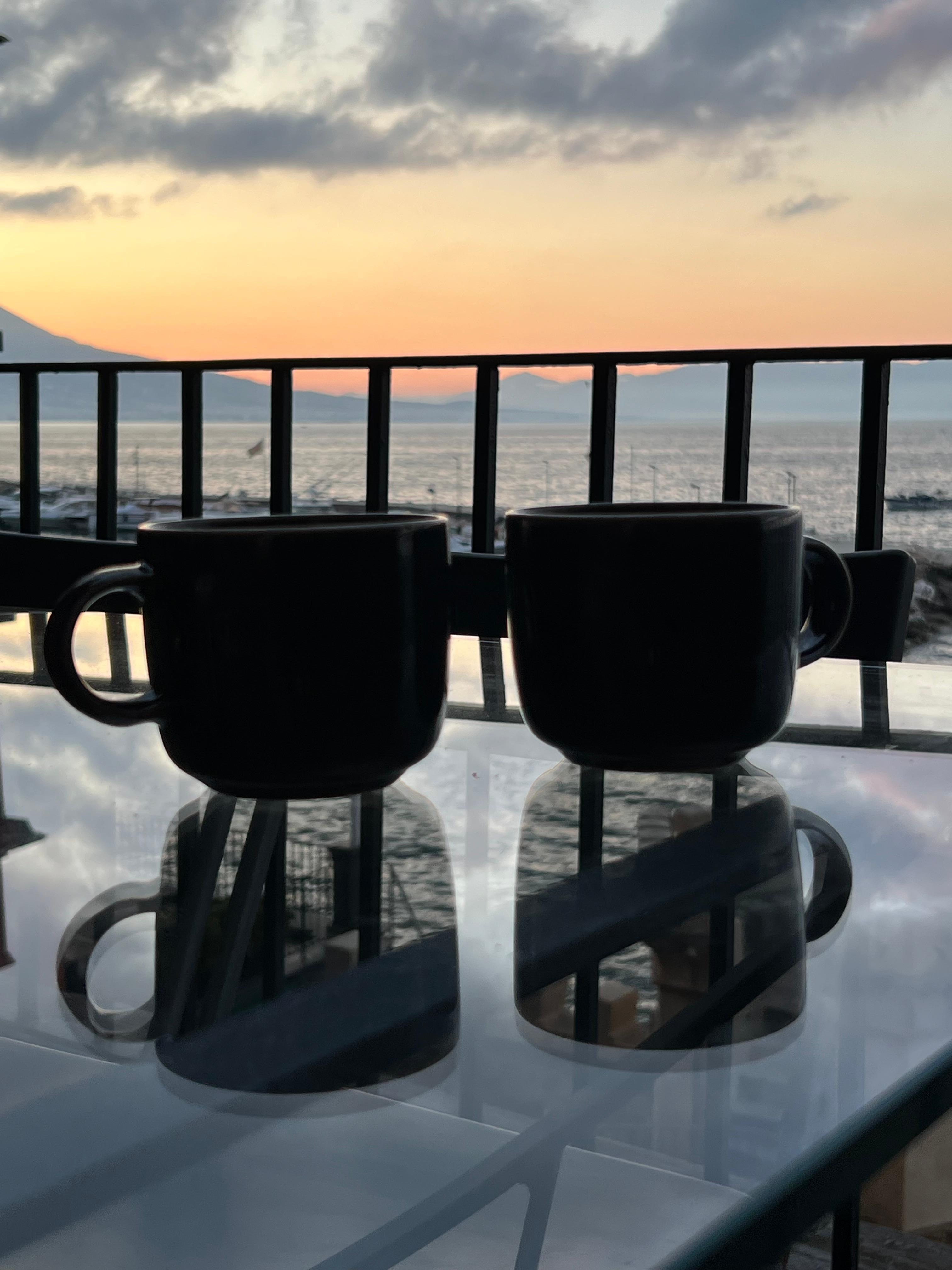 Sipping our morning cappuccinos from the veranda. 