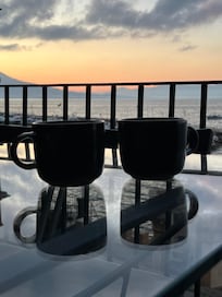 Sipping our morning cappuccinos from the veranda.