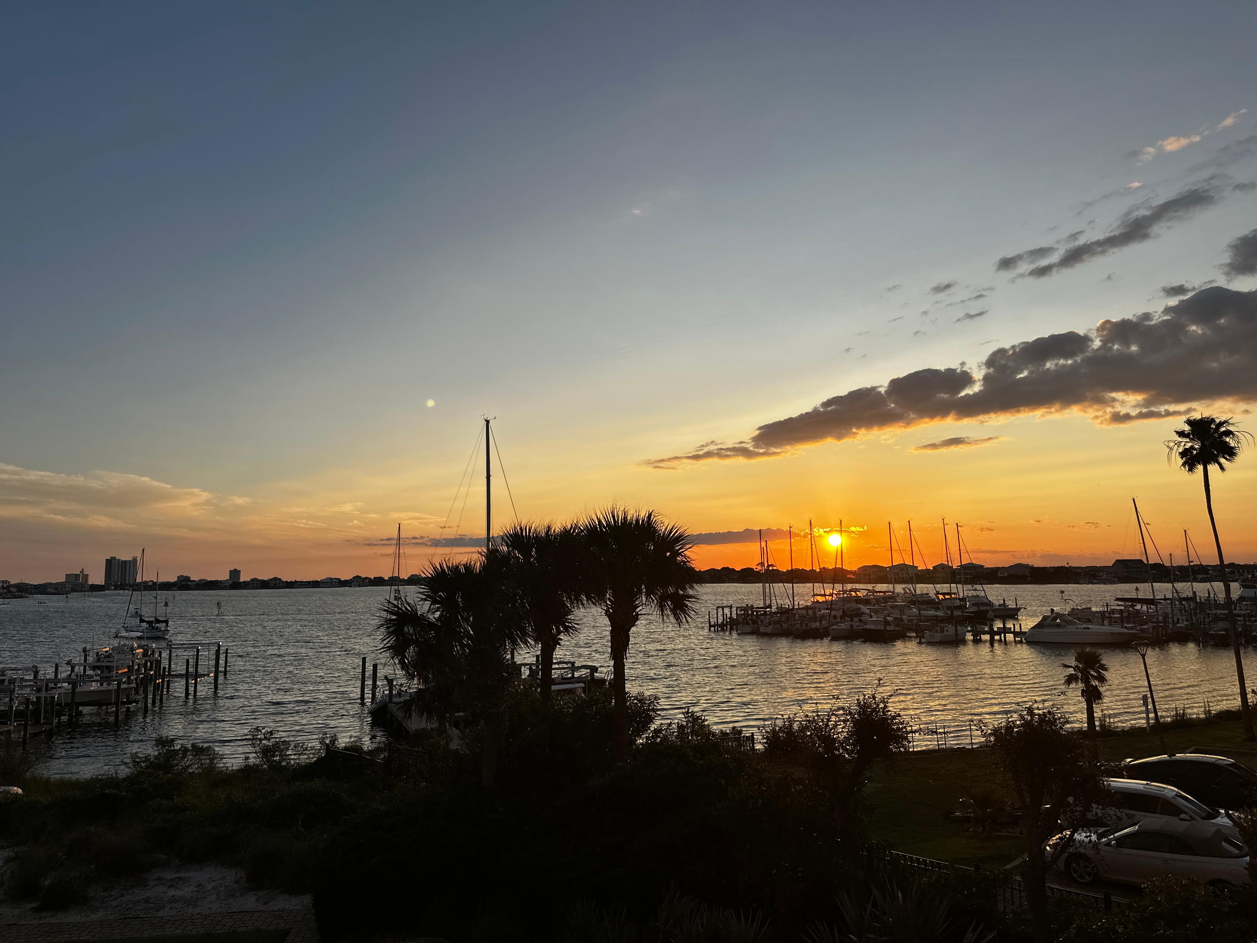 View of the bay at sunset from the back balcony 