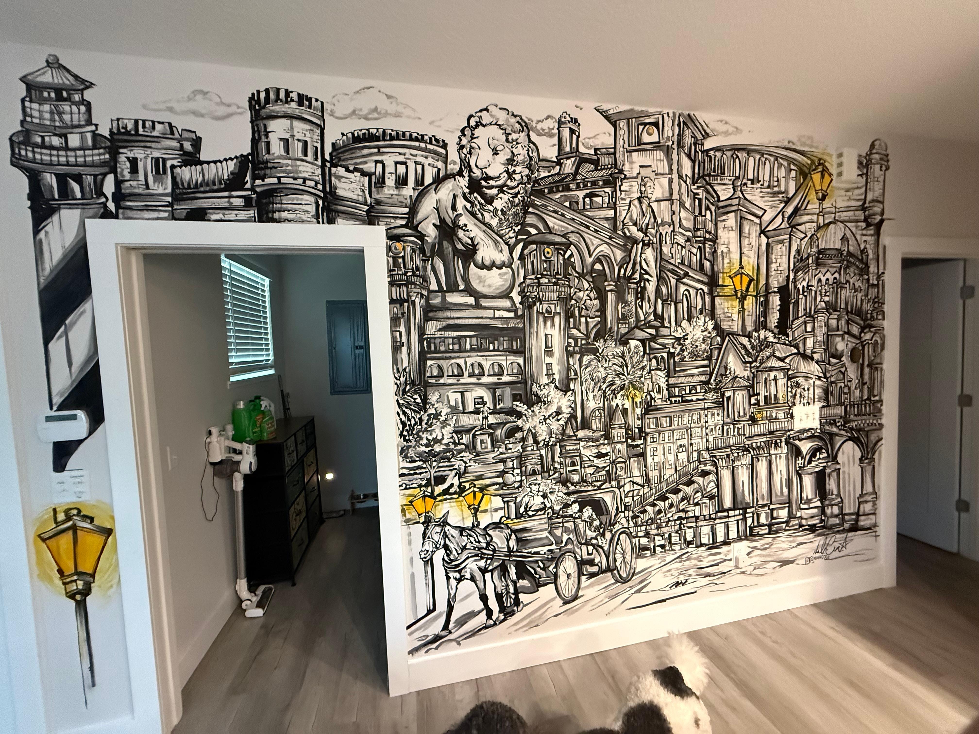 Fabulous mural on the wall. 