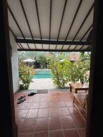 A quick step and into the pool