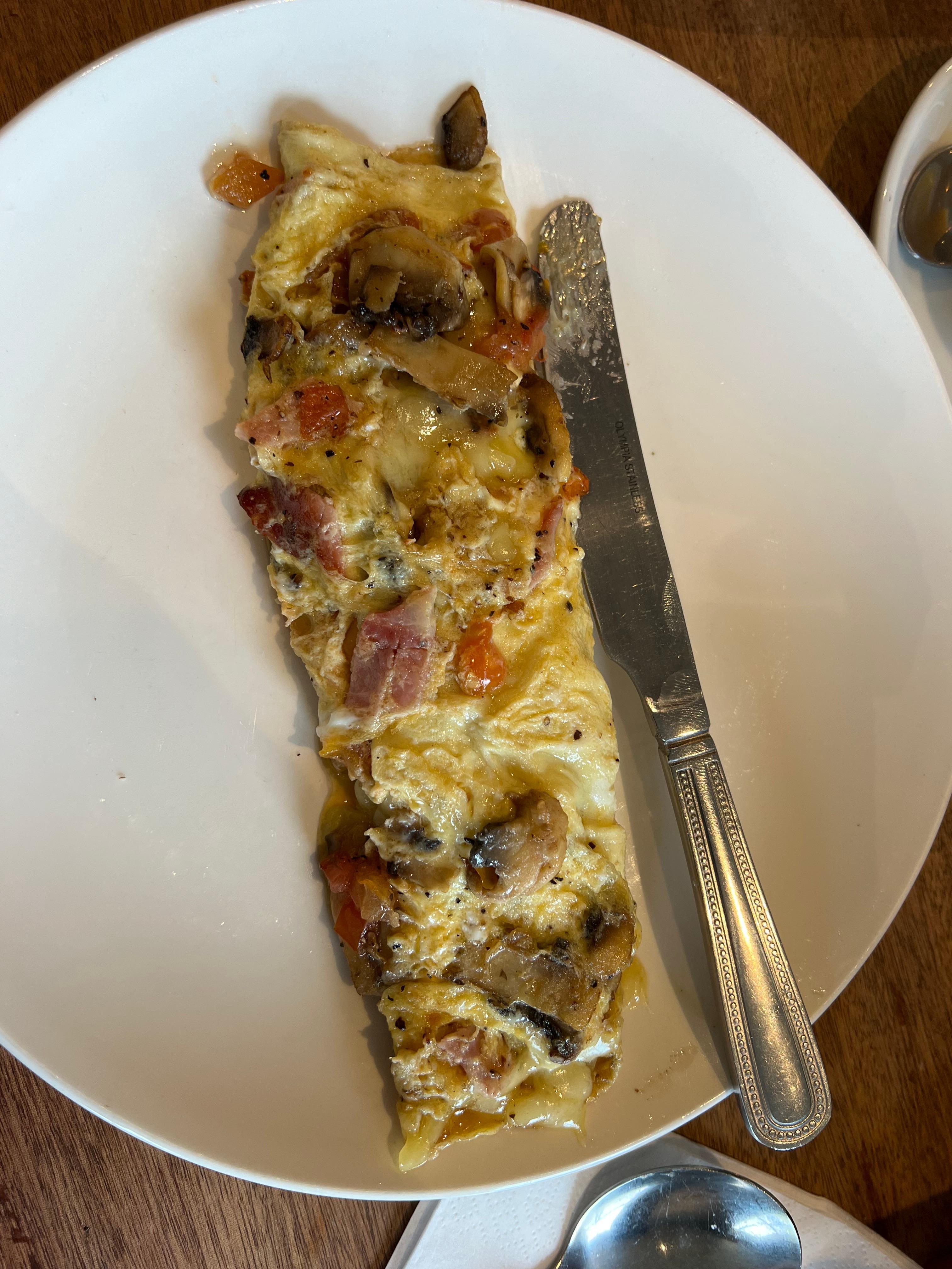 Bacon, Mushroom and cheese omelette