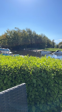 Outside seating with view of river