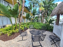 Nice spots for sitting outdoors.