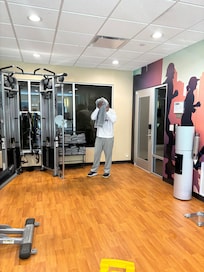 Well equipped fitness center. Suggest, small water bottles instead of the water center because it leaves water on the floor. It drips onto the floor.