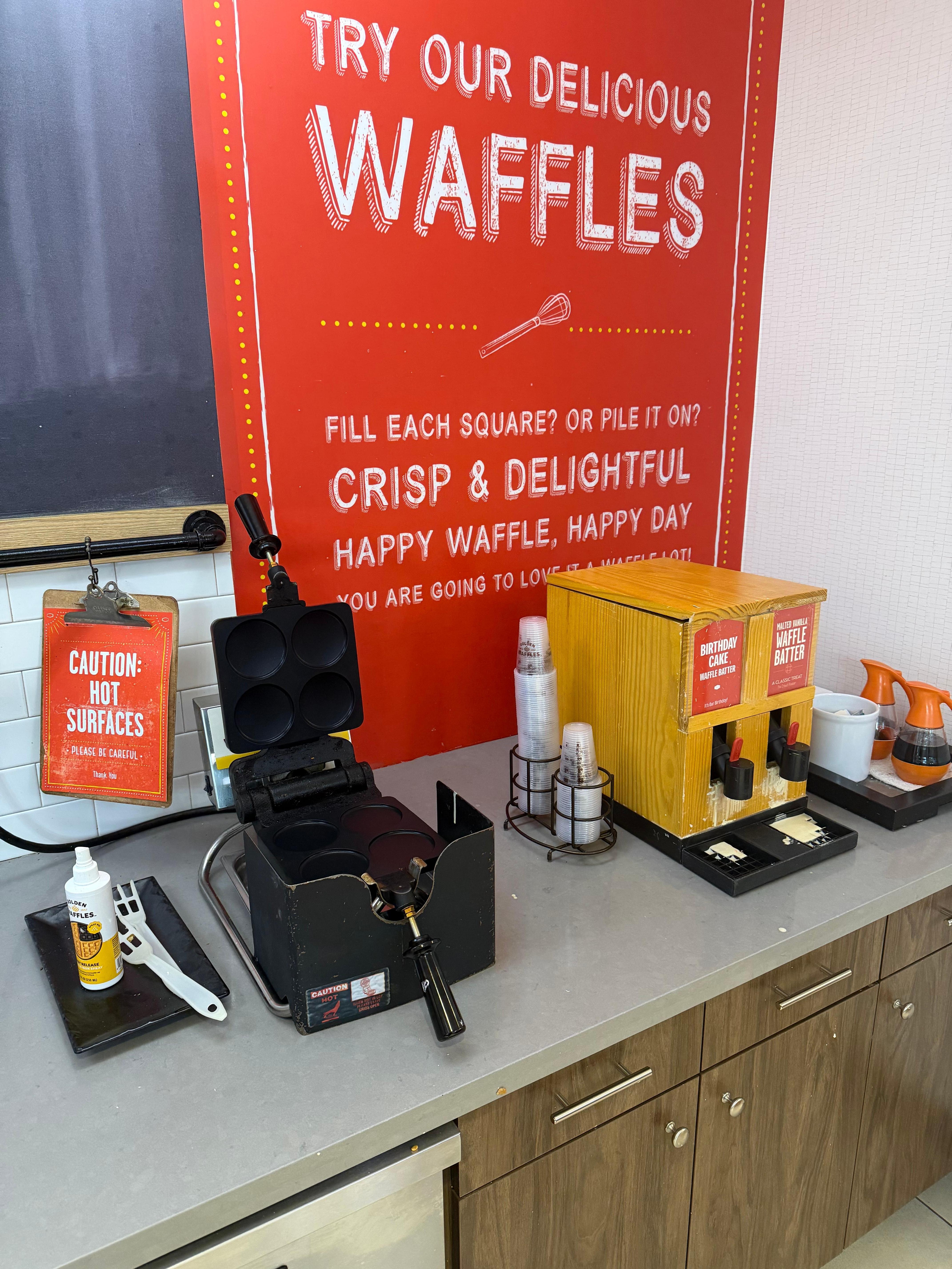 Clearly says Waffles, but no waffle iron to be found. 