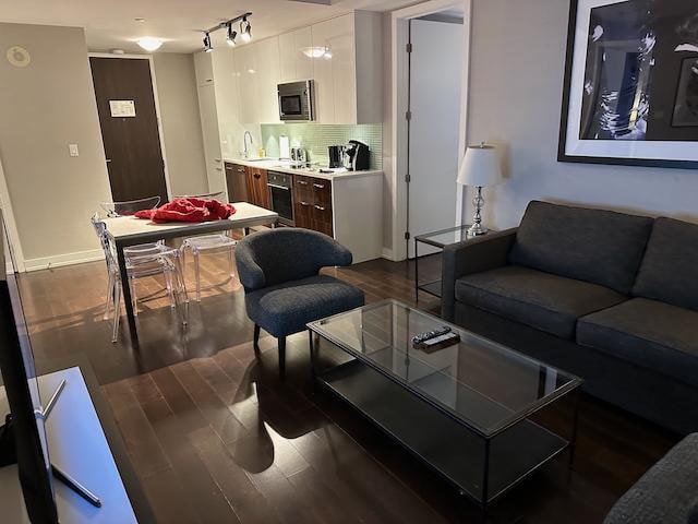 view from living room into kitchen