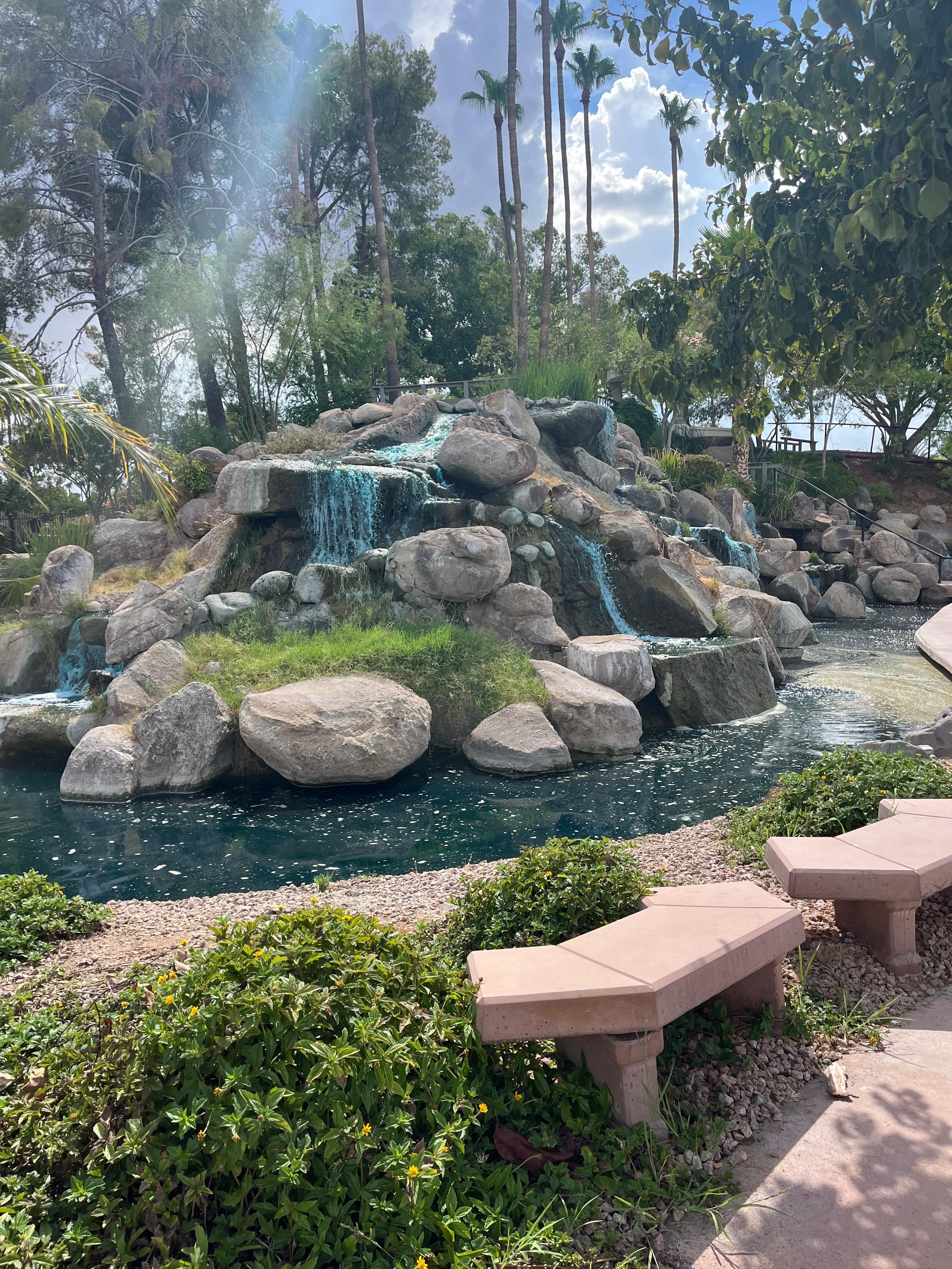 At the Sandy Beach lake they have a wonderful waterfall the staircase that leads up to a nice gazebo overlooking the whole area