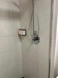 Shower - no shelves for personal products.