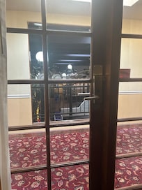 Looking out the door and the pool