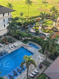 View of the pool from our balcony