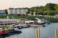 marina, boardwalk, back view of resort