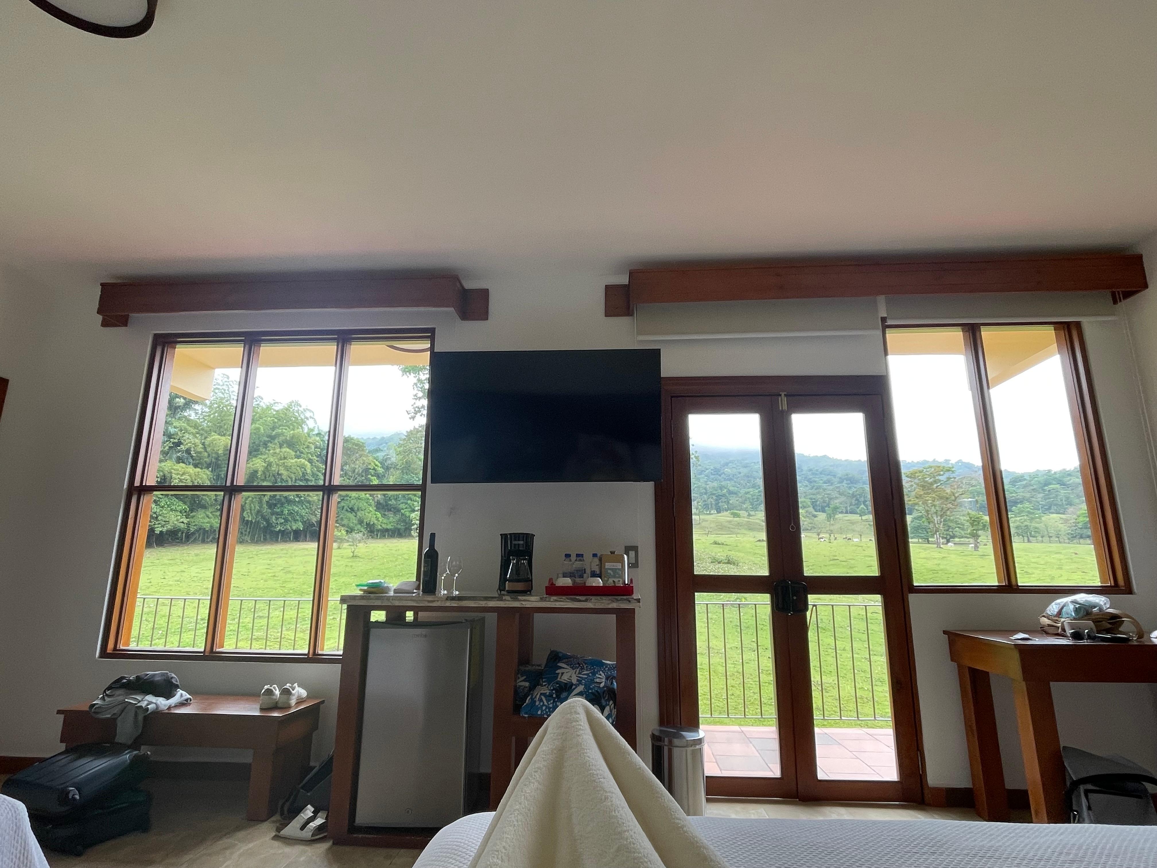 View from bed after hiking up to the top of volcano.
