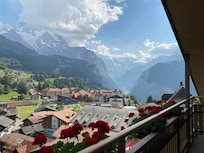 Balcony view of the mountains and Lauterbrunnen Valley from our room.