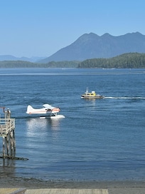 Float plane taking off in the harbour.