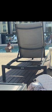 I fell on the back of this pool lounge chair as my feet slipped right out from under me