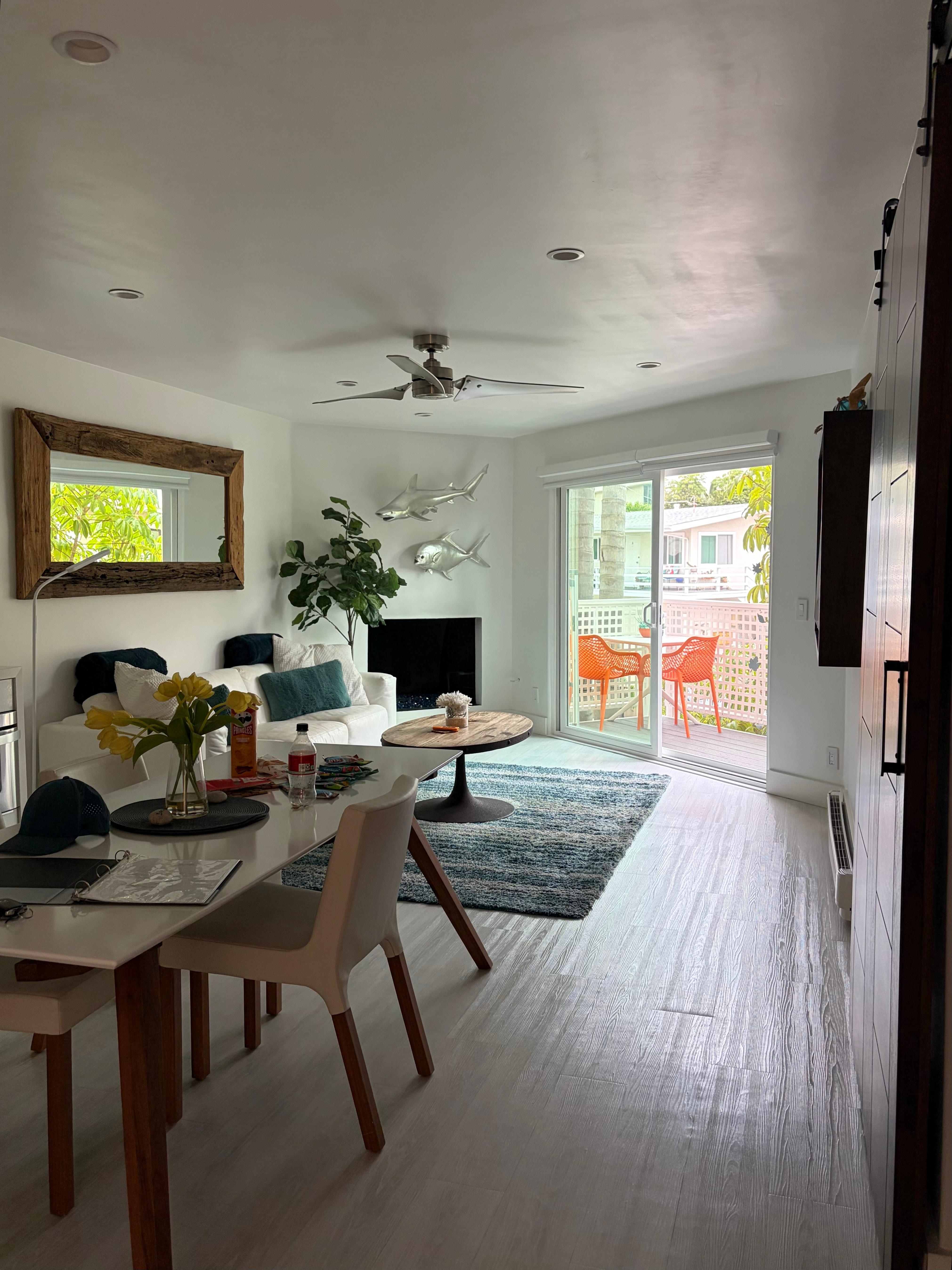 The living room and cute balcony