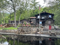 View of the lodge from below the freshwater pool.