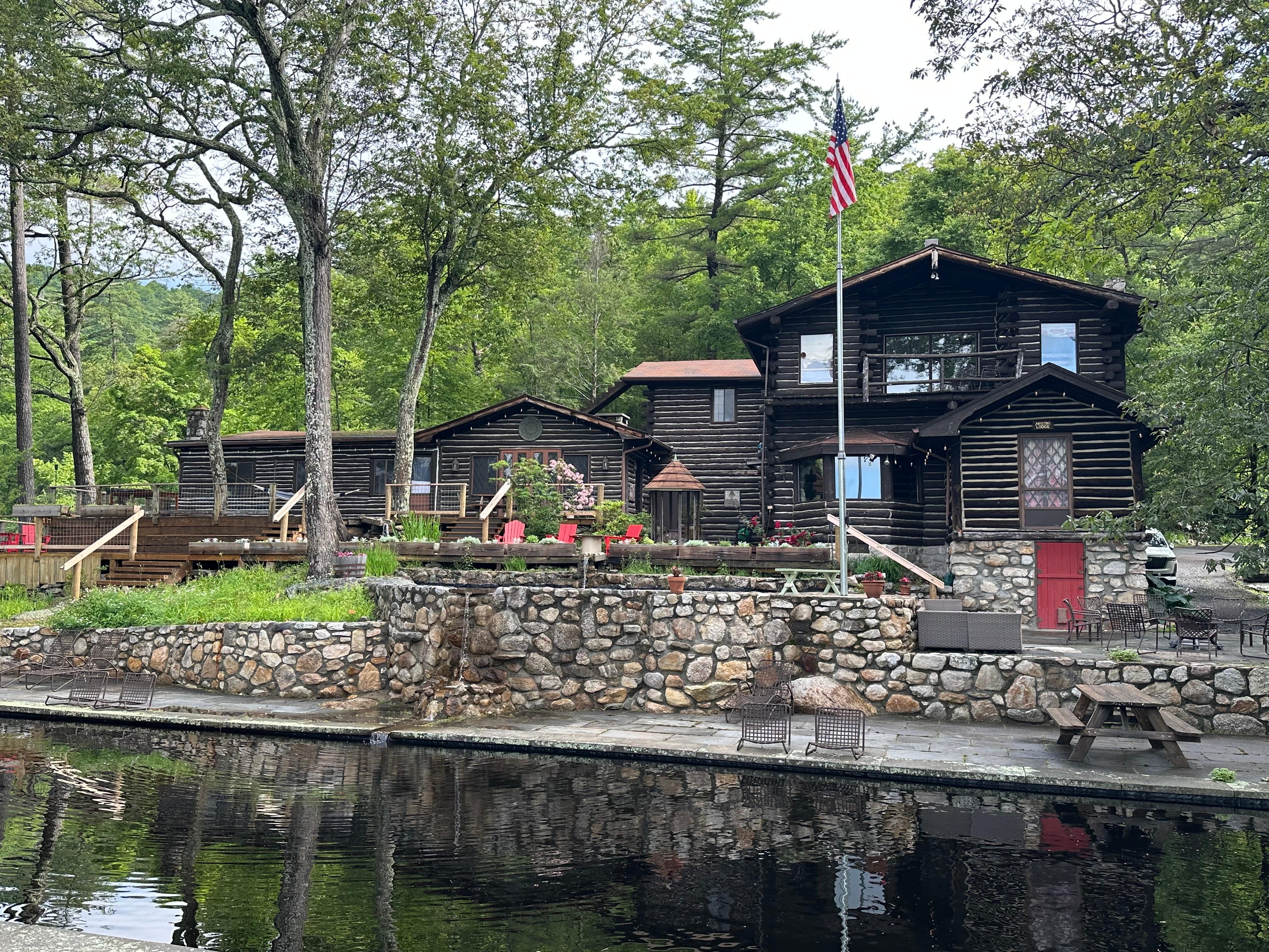View of the lodge from below the freshwater pool. 