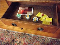 This is the minimal amount of coffee pods. We found another drawer with a few. They had minimal of everything even had ice in a bag in the small refrigerator. It was insane cheap cheap.