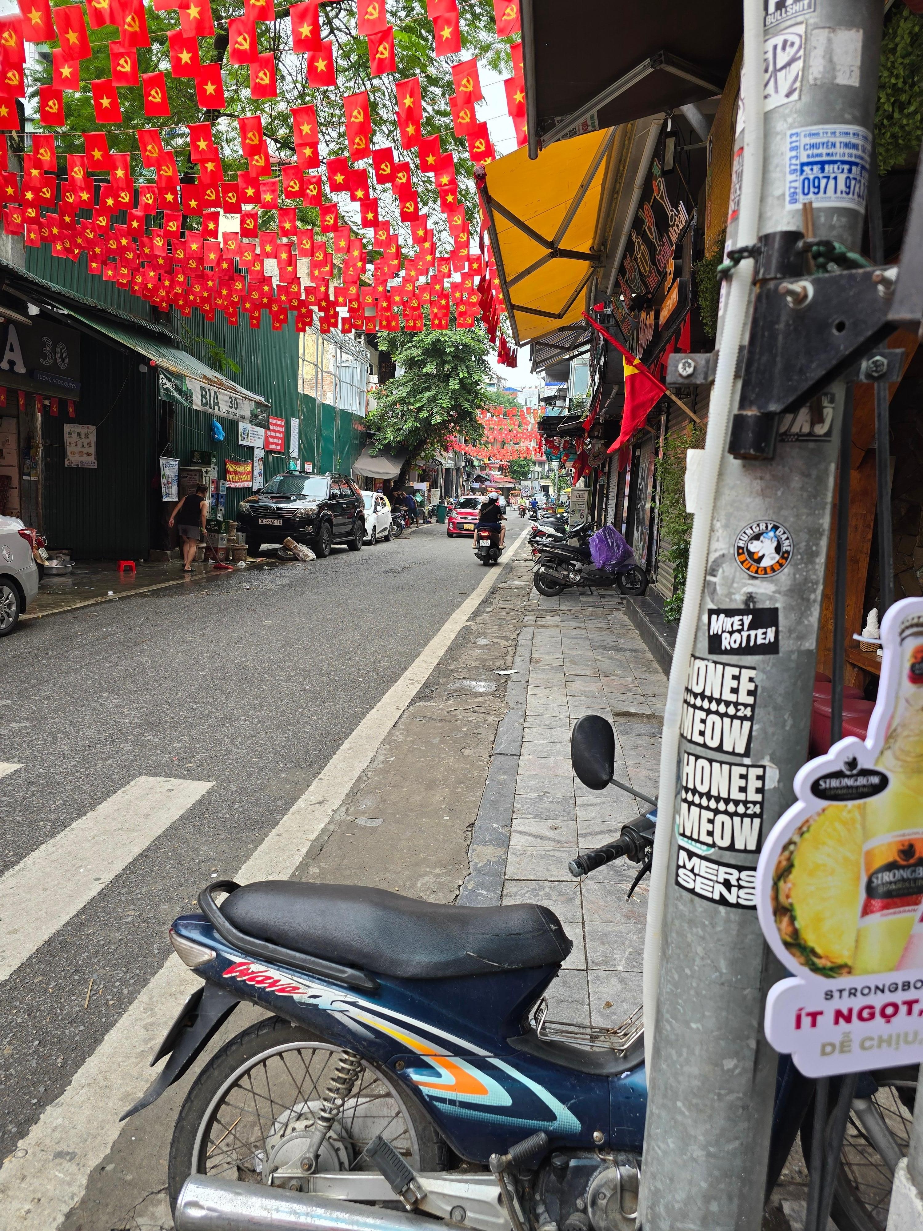 Street in front of hotel, where food, shopping and a huge number of personal services are offered.
