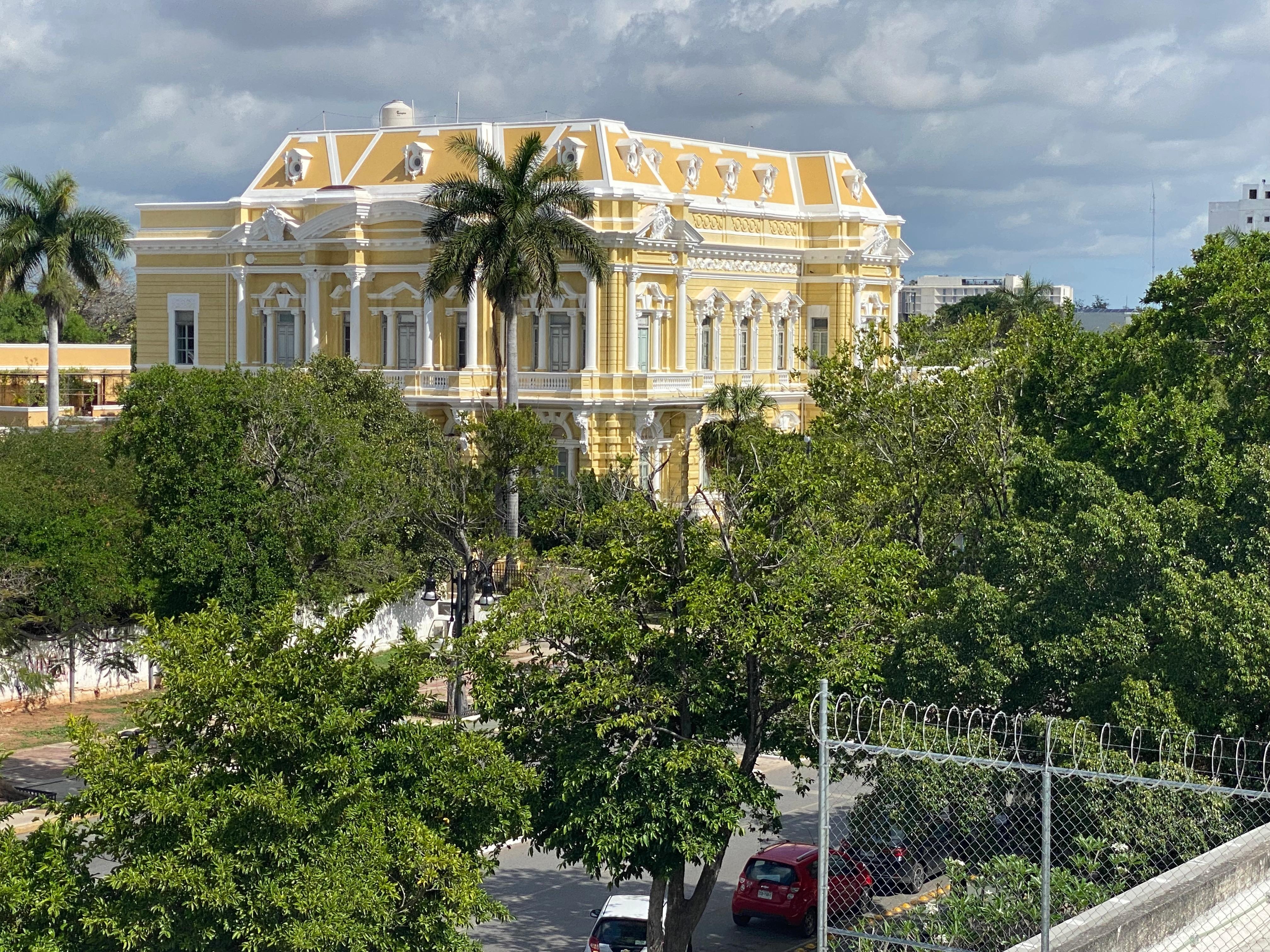 Diagonally across from the hotel.