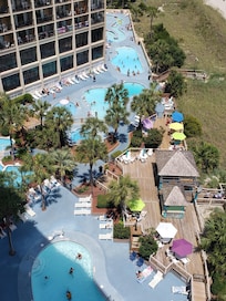 Looking down at the pools.