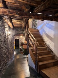 Beautiful wood mixed with stone.