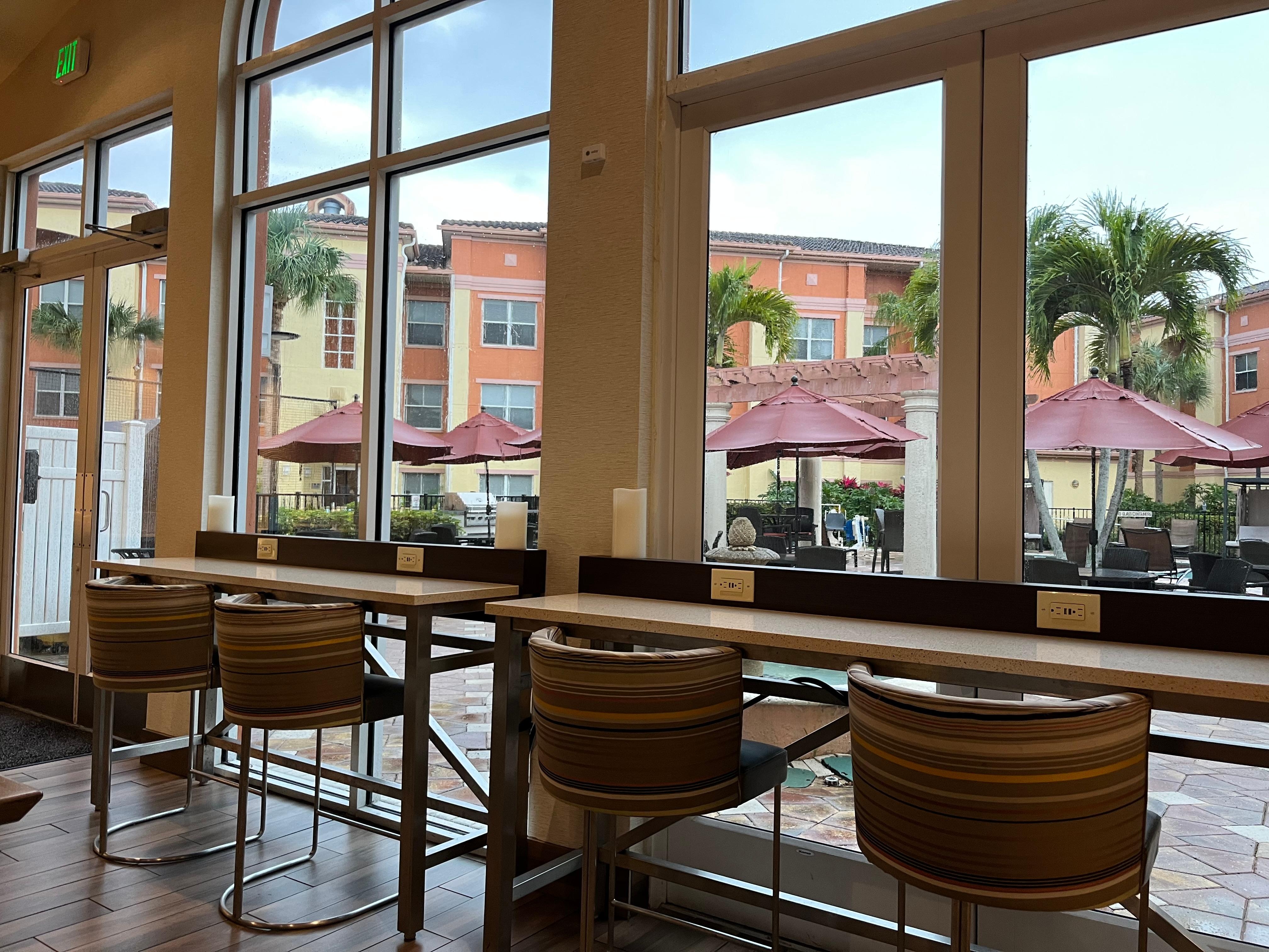 Looking out to pool area