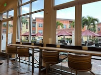 Looking out to pool area