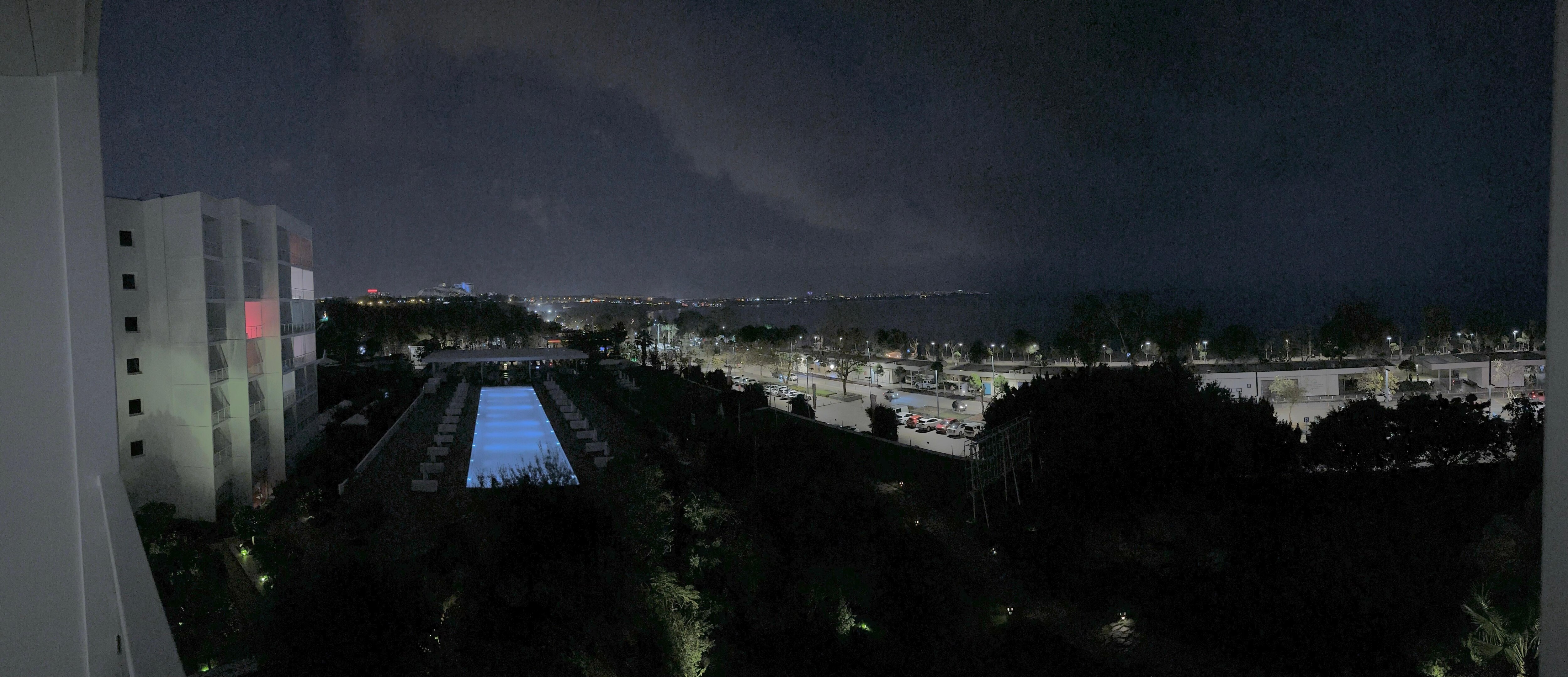 Seaside Junior suite view from the balcony during the night